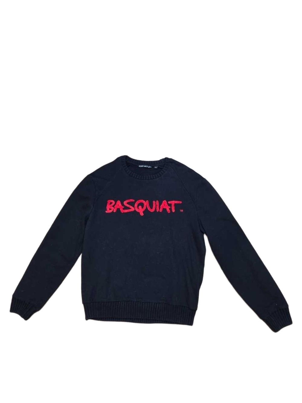 Basquiat Black Crewneck Sweater with Red Script Logo